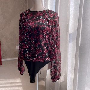 NWT BR BODY SUITE BLOUSE WITH FUSHA FLOWER PRINT